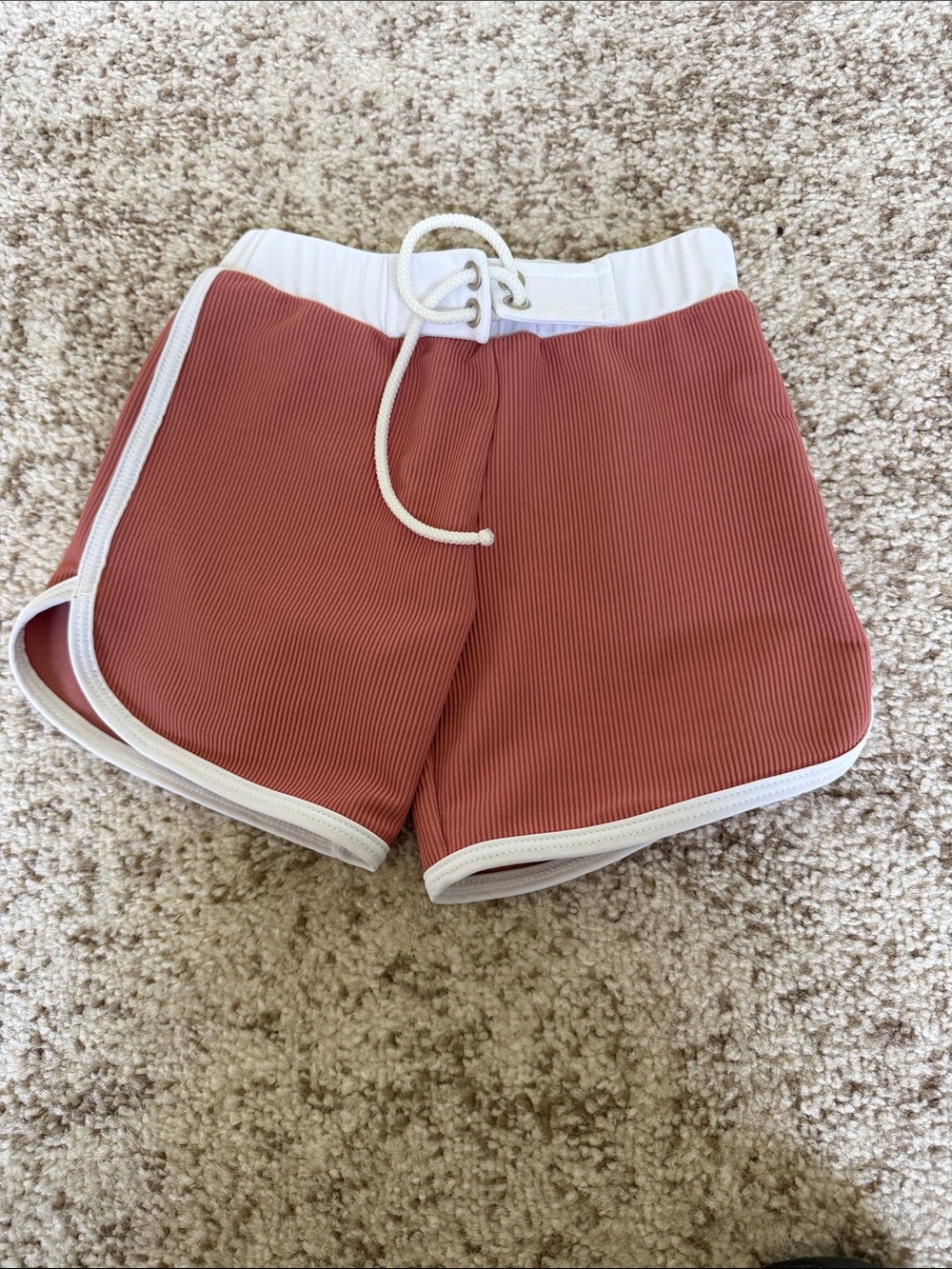 LainSnow Rust Ribbed Athletic Shorts with White Trim